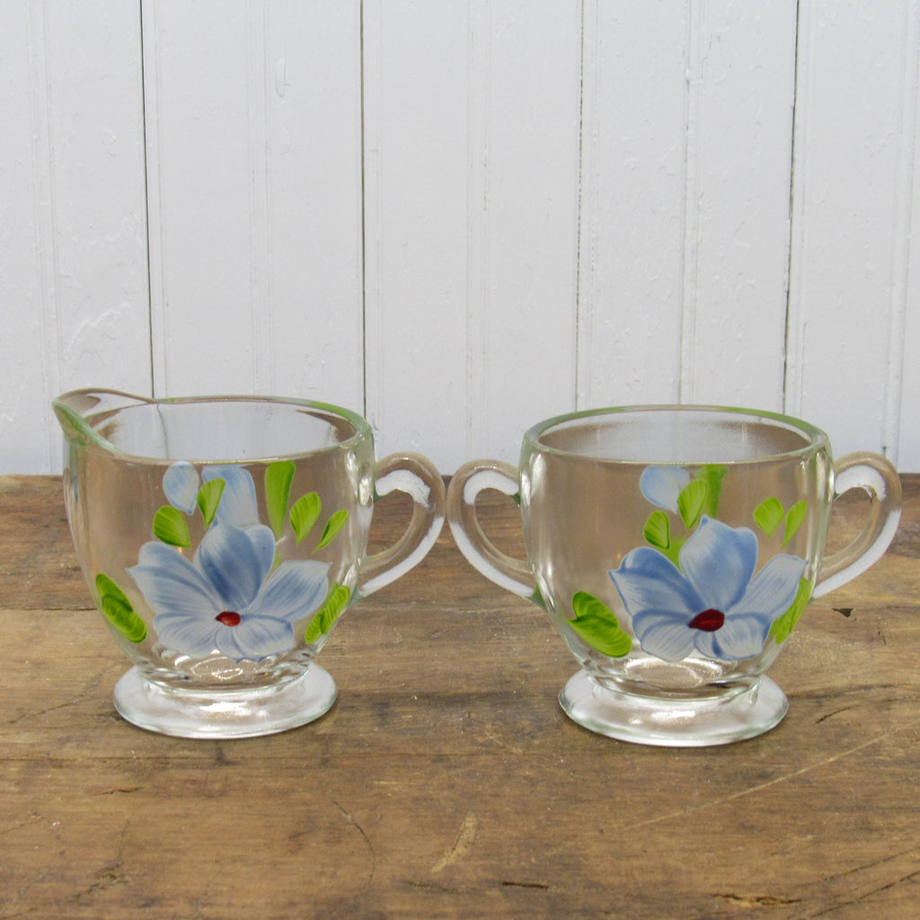 Vintage Hand Painted Footed Sugar & Creamer Set